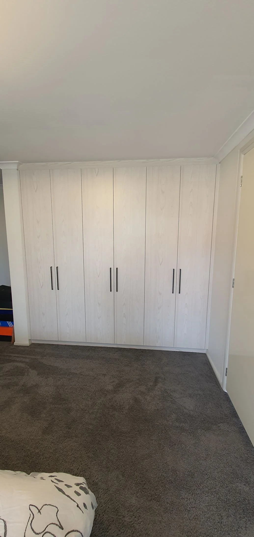 Custom wardrobe interior with drawer bank and hanging rails