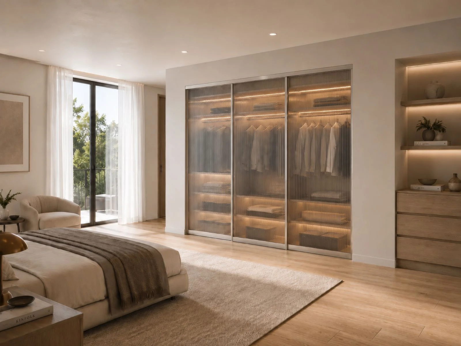 Slimline fluted-glass wardrobe showcasing premium door and finish options